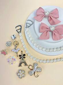 Enfeites de sapato perfurados com a Torre Eiffel, laço de strass delicado para meninas, ideais para sapatos de plástico. - Rosa - Ver 3