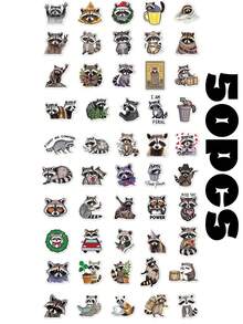 50PCS, Cartoon Raccoon Stickers, PVC Material, Each Measures Between 3 And 7 Centimetres, Creative And Aesthetic Design Sticker, Suitable For Mobile Phone Cases, Tablets, Laptops, Suitcases, Cars, Notebooks, Handwritten Diaries And More. - 1 Pack/50 PCS - View 8