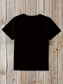 Plus Size - Plus Size - Short Sleeve T-Shirt With Letter Portrait Print And Crew Neck - Black - View 4