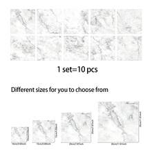 10 piezas/Set Pegatinas de azulejos con diseño de patrón de mármol moderno, impermeables y a prueba de aceite, fáciles de limpiar y removibles, adecuadas para decoración del hogar en cocina y baño, decoración de pared para renovación de alquiler - Multicolor - Ver 5