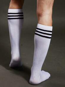 Calcetines de hombre vintage multicolor de tres rayas hasta la rodilla, alta elasticidad & transpirables para deportes, correr, gimnasio, uniforme escolar y uso casual diario - Multicolor - Ver 5