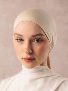 1pc Women's Fashionable Solid Color Elastic Headband Scarf, Versatile Headwrap For Daily Wear - 172 - Non-slip Beige - View 3