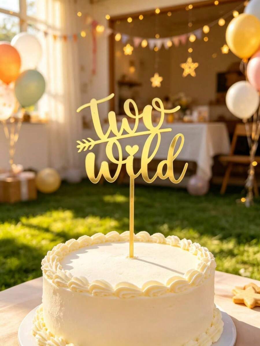 3件套金色亚克力生日派对“Two Wild”气球造型英文字母蛋糕装饰,生日/婚礼派对蛋糕小吃配件,烘焙装饰用品,派对礼物,万圣节,圣诞节活动和派对装饰 - styleB - 查看 1