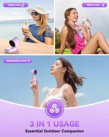 Portable Handheld Turbo Fan, 5 Gear Wind, Battery Operated, Up To 12 Working Hours, 3 IN 1 Hand Fan With Air Turbo Tech Cooling Fans For Outdoor Activities, Travel, Beach (Green) - 手持 - 查看 3