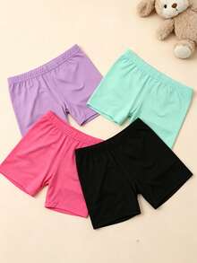 4 buah Celana Pendek Pengaman Modal untuk Anak Perempuan, Legging Ketat Katun Murni Warna Polos, Celana Pendek Anti Gesekan untuk Anak-anak - MultiWarna - View 3