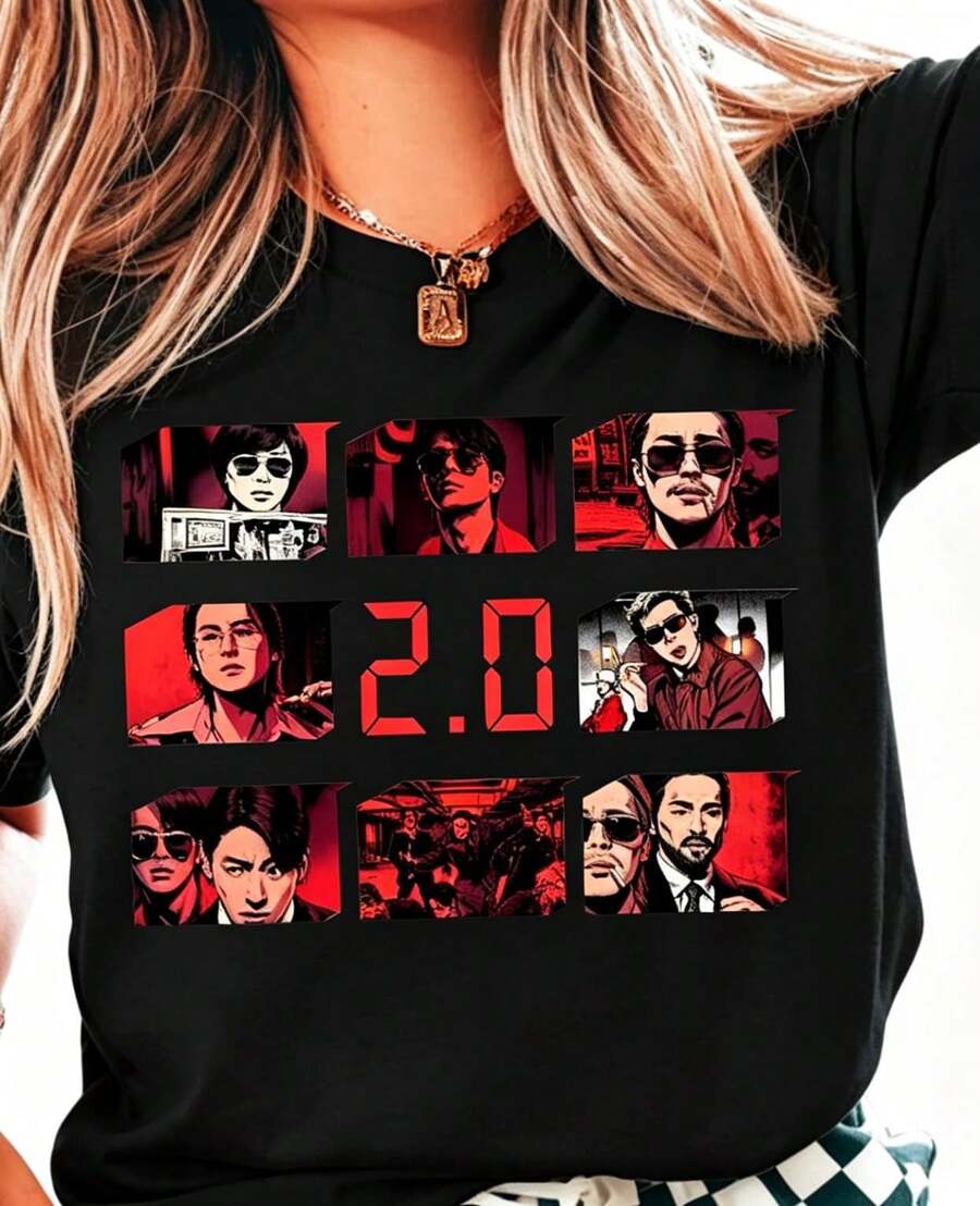 K-Pop B T S 2.0 Arirang Shirt, B T S Tour 2026 Cute Chibi Group Graphic Tee, Fan Inspired Merch - 黑色 - 查看 1