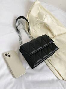 1件女款素色時尚休閒抗皺鏈條肩背包 - 黑色 - 查看 5