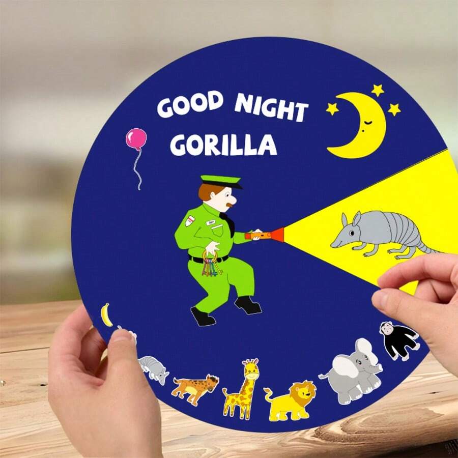 hoojojo 1Pc Good Night Gorilla Felt Story Game Roulette, Interactive Rotating Vocabulary Matching Game, Reading Role Play Learning Activity Props, Storytelling Felt Board Cards, Classroom Interaction Props, Teacher Supplies, Back To School Party Activity