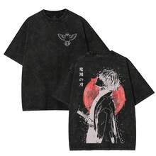 New Retro Heavyweight T-Shirt With Comfortable Fabric, Valentine's Day T-Shirts, Oversized Double-Sided Anime Print T-Shirt, Hoodie, Crew Neck T-Shirt, Graphic Tees, 90s Streetwear Style Cotton Top, Classic Men's Clothing, Seamless And Soft. The Best Gift For Friends. - 黑色 - 查看 1