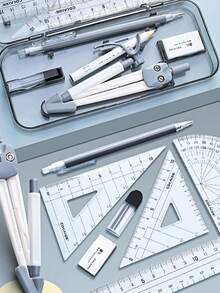 10pcs Compass And Ruler Set, Student Multifunctional Straight Ruler, Triangle Ruler, Protractor, Movable Pencil, Eraser, Complete Set For Exams, Learning And Professional Drawing - Sets - View 1