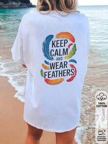 New Arrival Spring/Summer 2026: 100% Pure Cotton T-Shirt, Custom French Text Design, Relaxed Fit & Oversized In White For Women, Perfect For Street Style Or Everyday Wear. - White - View 5