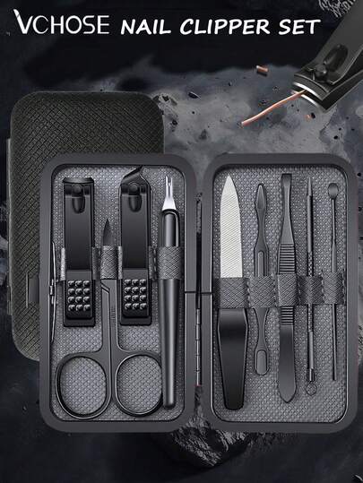VCHOSE 7/8/9pcs Men's Manicure Set, Includes Finger & Toe Nail Clippers, Professional Grooming Kit With Travel Storage Case, Ideal Gift For Men, Husbands, Boyfriends Or Parents