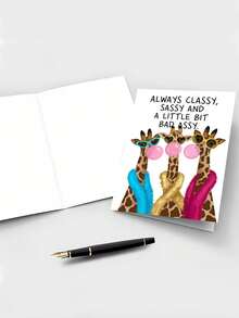 2 Sets Of Fun Greeting Cards, Fashionable Giraffe Cartoon Illustration, Including Greeting Cards And Envelopes. Suitable For Theme Parties, Birthday Gifts, Daily Gifts Between Friends, Class Reunions, For Best Friends, Sisters Or Female Friends - One Size Fits All - View 9