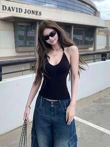 Áo hai dây cổ chữ V đính hạt kiểu Mỹ gợi cảm, áo vest hở lưng ôm sát tôn dáng cho mùa hè. - màu đen - Xem 4
