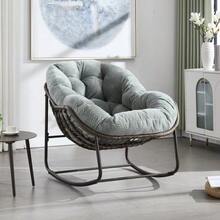 Mecedora de ratán para exteriores, asiento columpio tapizado con respaldo para entrada principal, sala de estar, patio, jardín. - Gris - View 2