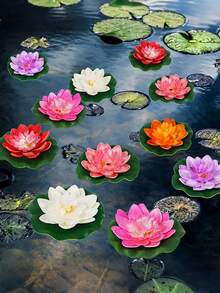 7件組人造漂浮水蓮花,多色仿生蓮花花束含蓮葉,防水泡沫牡丹花裝飾,逼真水景裝飾,適用於池塘、游泳池、水族箱、魚缸、婚禮場地佈置及夏季花園裝飾 - 彩色 - 查看 4