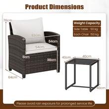 GOFLAME 3-Piece Garden Furniture Set PE Rattan Outdoor Bistro Conversation Set With Cushioned Sofa And Tempered Glass Coffee Table For Porch Balcony And Backyard - Beige - View 3