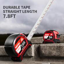 Tape Measure 25Ft - Heavy Duty Tape Measure With 25mm Wide With Three Stops, High Precision Measuring Tape Retractable Measuring Tape, Soft Rubber Comfort Grip, Clear Fraction Markings(1 Pack) - Red - View 8