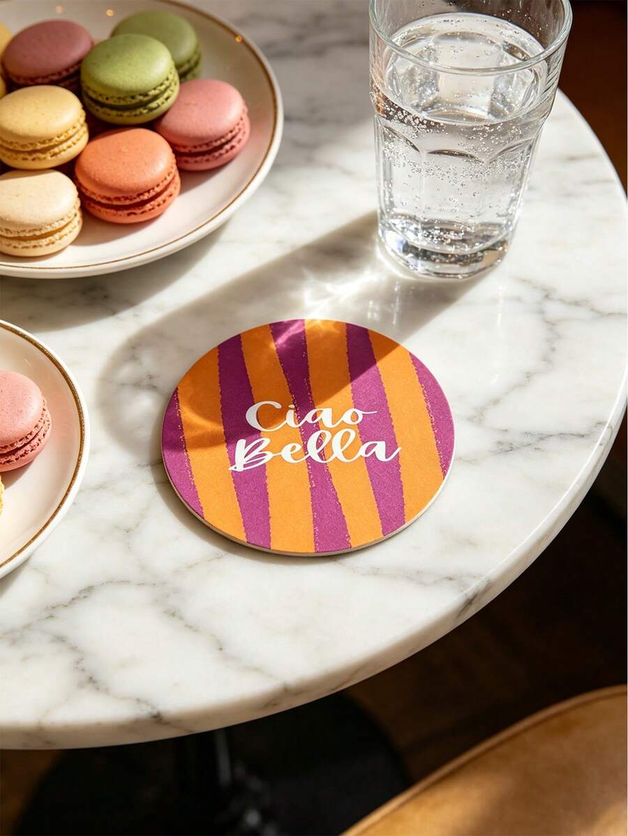 6入圓形木製杯墊,義大利Ciao Bella,紫色與橘色組合,多巴胺風格,適用於婚禮、廚房、花園、居家、派對、桌面裝飾、家居裝飾、臥室裝飾、廚房配件、廚房裝飾、生日禮物、喬遷禮物,適合女性朋友或親愛的人 - 彩色 - 查看 1