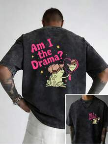 Camiseta Retro para Hombre Denim Frog Mirror Wash Vintage Desgastada, Moda Urbana para Compras y Entrenamiento - Negro - Ver 6