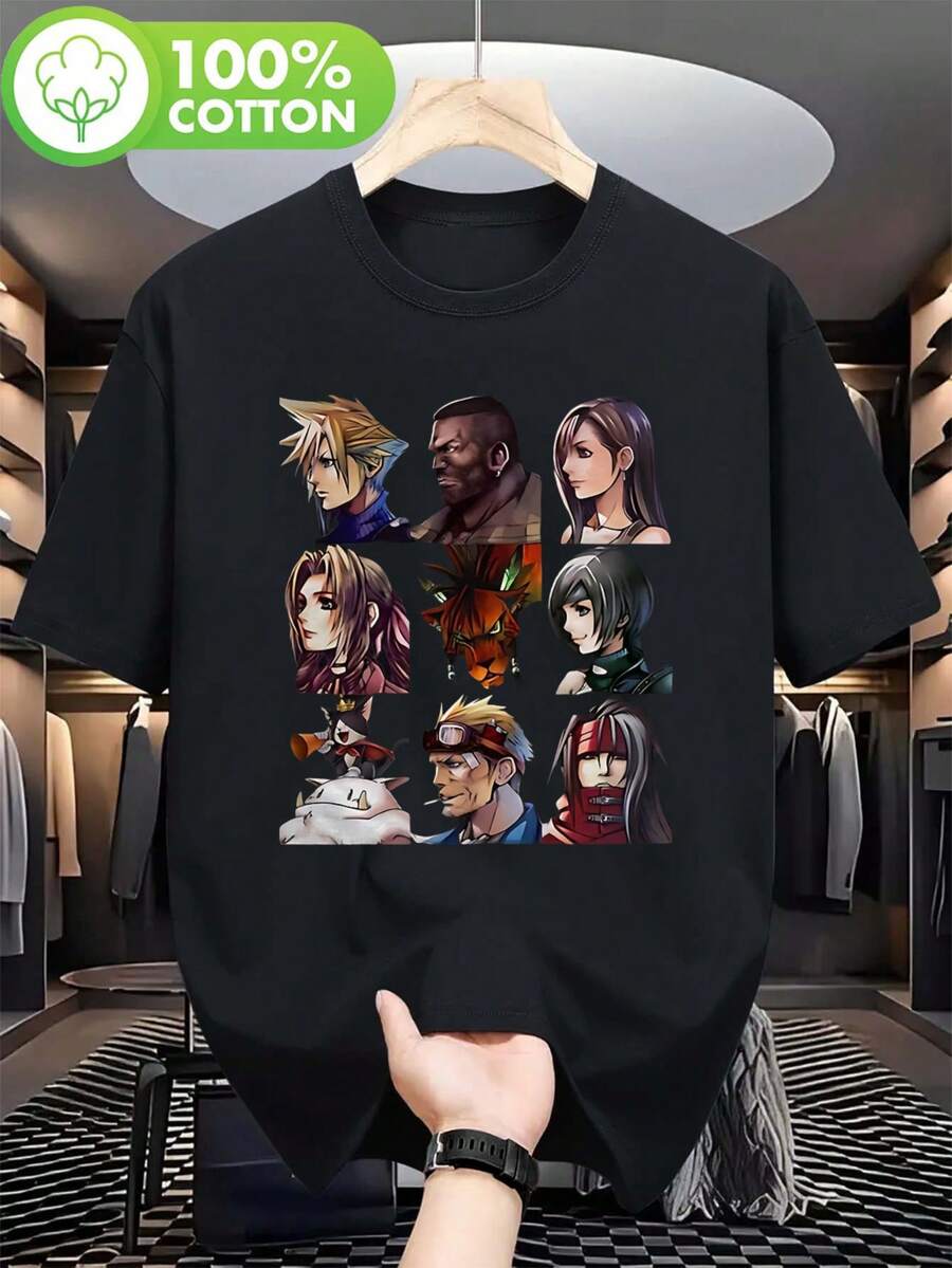 New Arrival 2026: High-Quality Official Graphic Tee Featuring Character Art From FF7 VII, Including Cloud, Cid, Tifa, Yuffie, Seifer, Roxas, And Kefka. This Premium Unisex G-Bike Portrait Tee Has A Relaxed Fit, Is Breathable And Soft, And Is Ideal For Everyday Wear. The Simple, Casual Style Is Perfect For Daily Use, Comfortable And Cozy, And Great For Matching Family Outfits. - 黑色 - 查看 1