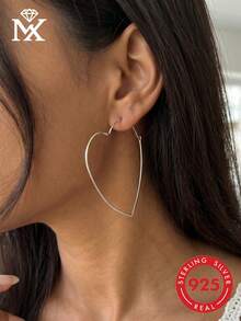 SYMFNY 1 Đôi bông tai hình trái tim bằng bạc sterling 925, kiểu dáng tối giản với bề mặt nhẵn mịn, thích hợp đeo hàng ngày hoặc làm quà tặng ngày Valentine cho nữ. - Bạc - Xem 3