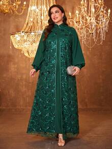 Đầm dạ hội thanh lịch ôm dáng SUPGIR dành cho nữ, cổ chữ V, tay suông, chất liệu chiffon, dây spaghetti. - Màu xanh lá cây đậm - Xem 3
