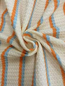 Conjunto de 2 piezas GOLDREDY para hombre de verano, camisa de manga corta de punto con textura de rayas aleatorias y pantalones cortos a juego con cordón y textura - Naranja - Ver 8