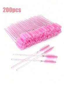 200/100/50/10 pièces Set de brosses à cils, avec un peigne à cils dans un contenant, brosse à sourcils jetable flexible, brosse pour extension de cils, brosse à sourcils, brosse à l'huile de ricin (rose cristal) - Rose bonbon - Voir 12