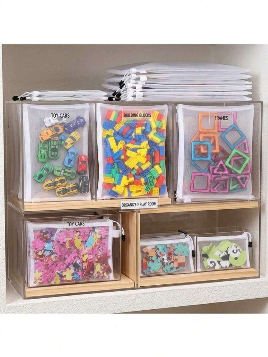 3件/5件裝嬰兒育兒室收納袋,兒童拼圖收納袋,旅行用嬰兒衣物網格透氣收納袋 - 彩色 - 查看 1