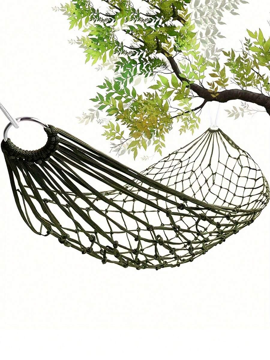 1pc Outdoor Sports Hammock, Nylon Rope Hanging Hammock With Hooks, Suitable For Garden, Beach, Yard, Travel - Multicolor - View 1
