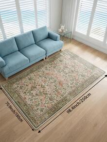 Green Vintage Floral & Bird Pattern Living Room Rug, Suitable For Kitchen, Dining Room, Faux Cashmere Bedroom Rug, Holiday Decor Living Room Rug, Indoor/Outdoor, Office, Lobby, Area Rug, Non-Slip Doormat, Bathroom Rug, Hallway, Study And Gaming Area Rug - Olive Green - View 5