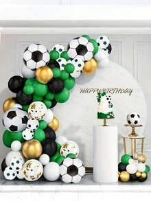 139 piezas Conjunto de arco y guirnalda con tema de fútbol, que incluye globos de papel de aluminio de fútbol de 18", globos de látex con estampado de fútbol de 12", globos metálicos y de látex negros, verdes, blancos y dorados de 5" y 10", adecuado para fiesta de cumpleaños, tema de fútbol, decoración de la Copa del Mundo - Juego de globos de fútbol - Ver 2