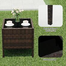 Juego de Muebles de Patio de 3 Piezas, Muebles de Ratán para Exteriores con 2 Sillas Acolchadas y Mesa de Centro, Conjunto de Bistro para Jardín, Patio Trasero, Porche - Cojín marrón y beige - Ver 11