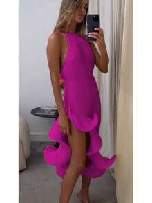 Summer Dresses For WomenIrregular Ruffle Summer Sexy Sleeveless Tie-Up Slim-Fit Dress Women's Casual Party Mini Dressdresses For Women - 玫紅色 - 查看 12