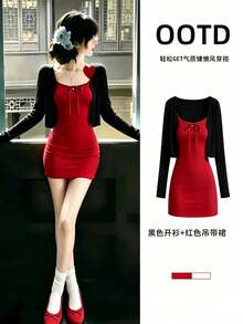 Women Midi Dresses - Black Cardigan - View 8