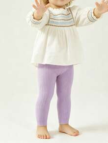 6/5/4pcs Kids' Solid Color Knitted Leggings, Snug Fit, Mosquito-Proof, Suitable For Dancing, With Ribbed Design - Multicolor - View 6