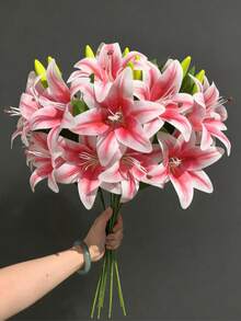 1/3/5 Pcs (White/Pink/Purple) 37cm/14.57in Artificial Lily Flower Decor, Living Room Tabletop Ornament, Suitable For Valentine's Day, Gifts, Birthdays, Graduation, Home Decor, Back To School, Wedding Party - Multicolor - View 1
