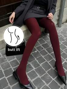 1 par de leggings/medias/calcetines de mujer vintage color burdeos sólido mate de alta elasticidad anti-enganche, versátiles y estilizantes, aptos para todas las estaciones, uso diario y estilismo de fiestas festivas - Multicolor - Ver 6