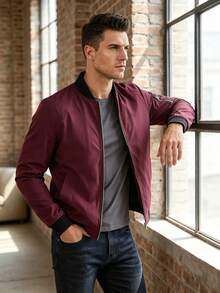 Men's Spring And Autumn Jacket, Zip-Up Jacket With High Collar, Classic And Simple Jacket, Gift For Friends, Husband, Boyfriend. - Burgundy - View 3