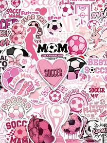50PCS Cartoon Pink Football Sticker Cartoon Romantic Football Mom Creative Support Incentive Sports Decoration Phone Case Scrapbook Water Cup Laptop Guitar Gift Collection Sticker - 1 Set - View 2