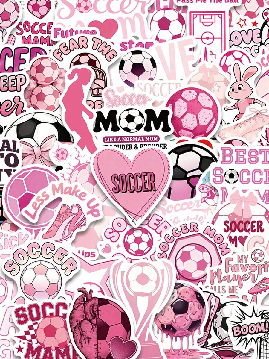 50PCS Cartoon Pink Football Sticker Cartoon Romantic Football Mom Creative Support Incentive Sports Decoration Phone Case Scrapbook Water Cup Laptop Guitar Gift Collection Sticker