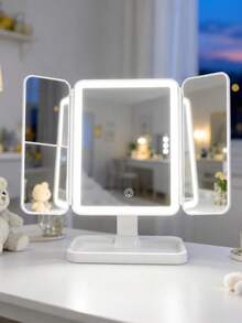 3-Fold LED Makeup Mirror With 3X/2X/1X Magnification, 800mAh Rechargeable Battery, Portable Touch Screen Lighted Vanity Mirror With 3 Color Temperatures & Brightness Adjustable, Foldable Design For Travel, Dorm, Home Use, Ideal For Women, Teens, Makeup Artists, Valentine's Day Gift - Multicolor - View 13