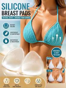 1 Pair Women's Invisible Magic Bra Pads, Bikini Breast Stickers, Thickened Bra Inserts, Breast Enhancer Pads, Swimsuit Silicone Bra Pads, Waterproof Pads, Daily Wear - Clear - View 1