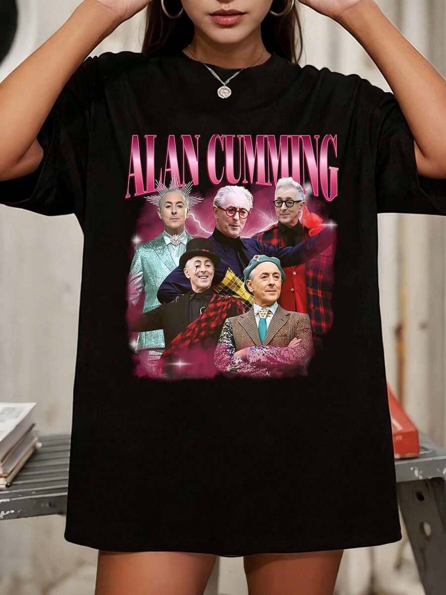 Alan Cumming Retro Graphic Tee, 90s TV Meme Shirt - 黑色 - 查看 1