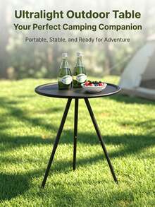 1pc Modern Folding Round Edge Table, Portable Metal & Plastic Tea Table With Height Adjustment, No Electricity Required, Suitable For Home Decor And Outdoor Use - Multicolor - View 4