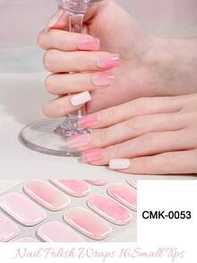 16pcs Milk Jelly White Semi-Cured Gel Nail Stickers, Fashionable Colors, Long-Lasting Full Coverage Gel Nail Sticker - Baby Pink - View 1
