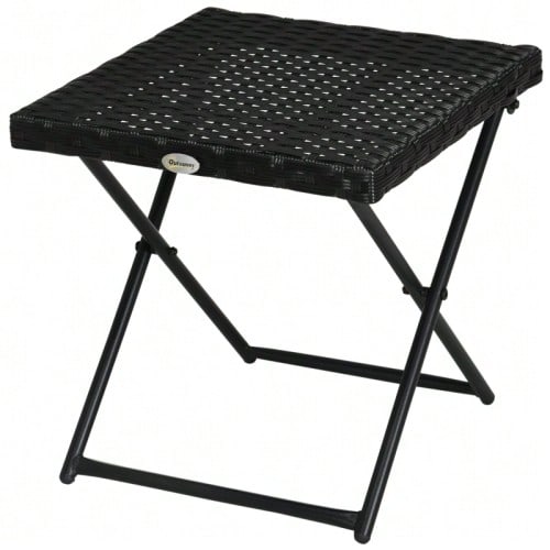 Polyrattan Balcony Table, Foldable, Steel Frame, Easy To Clean, 40x40x40 Cm, Black