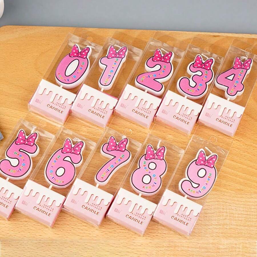 Bowknot Number Happy Birthday Candles, Cute Cartoon Creative Birthday Cake Decoration Candles - View 1