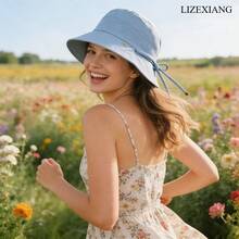 1pc Summer Sun Hats For Women, Outdoor UV Protection Hats,Hats For Women,Gorras Para Mujer,Beach Hat,Bucket Hat - Màu xanh bụi bặm - Xem 10